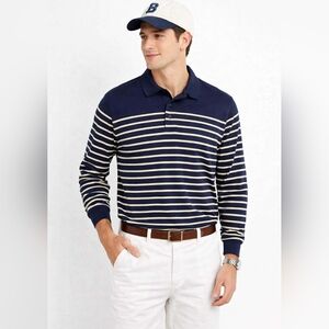 VTG 90s LL Bean Striped Collared Long Sleeve Polo Shirt Men’s Small Preppy Retro